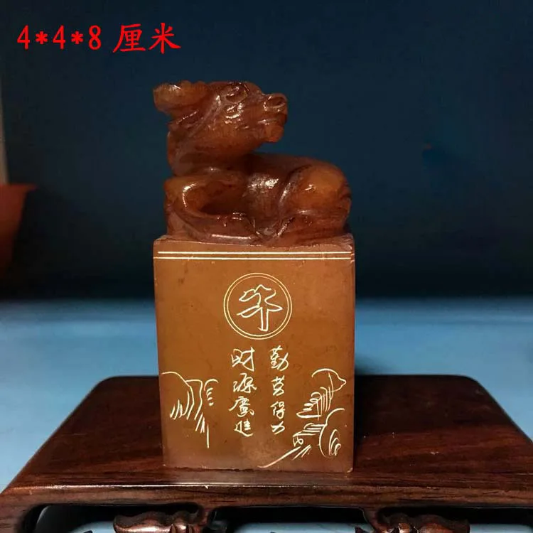 4 * 4 * 8 cm Stone Chinese Zodiac Bull signet Carve name characters stamper Calligraphy painting seal cutting Letters stamper