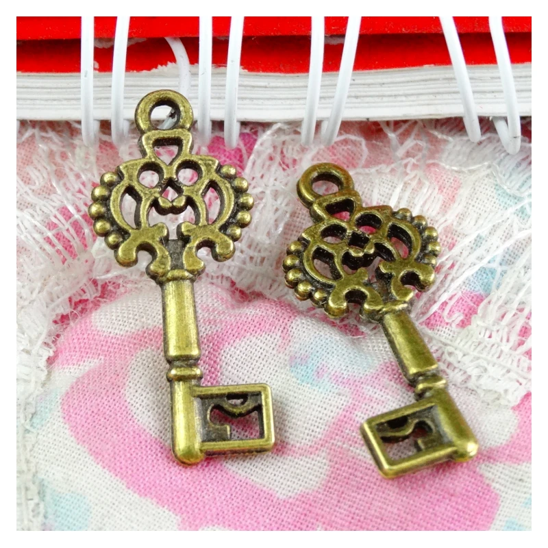 80pcs 28*12MM Antique Bronze Plated Key Charms Pendant DIY Jewelry Making Findings