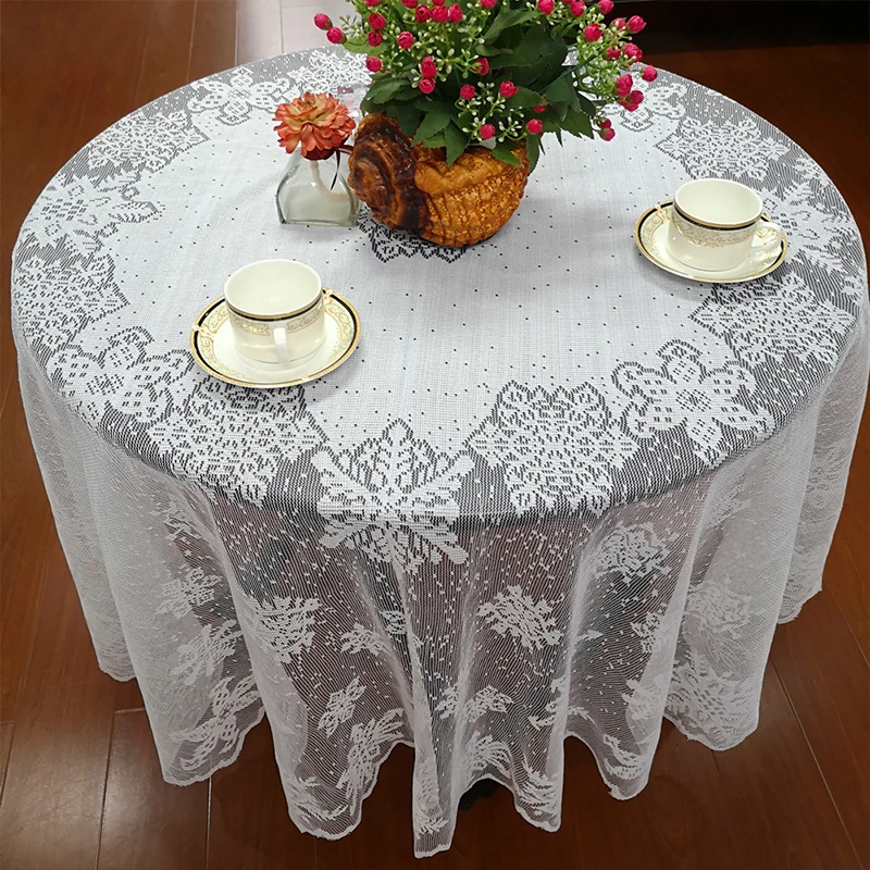 1 pc Round/Rectangle Tablecloth White Lace Tablecloth Snowflake Pattern Wedding Dining Table Cover Home Christmas Party Decora