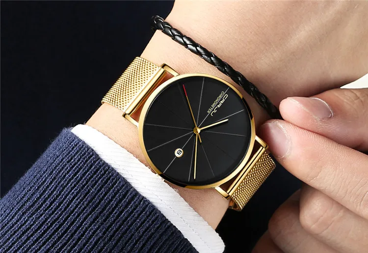 CRRJU Gold Männer Uhr Top Marke Luxus Datum Business Armbanduhr Mesh Stahl Wasserdicht Quarz Uhr für Männer Relogio Masculino