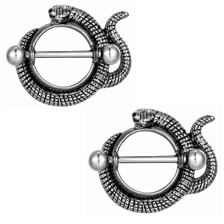 Sex Women Jewelry 2 PCS Snake Nipple Rings 14G 14mm Surgical Steel Staight Barbell 3D Python Breast Teat Piercing Body Puncture