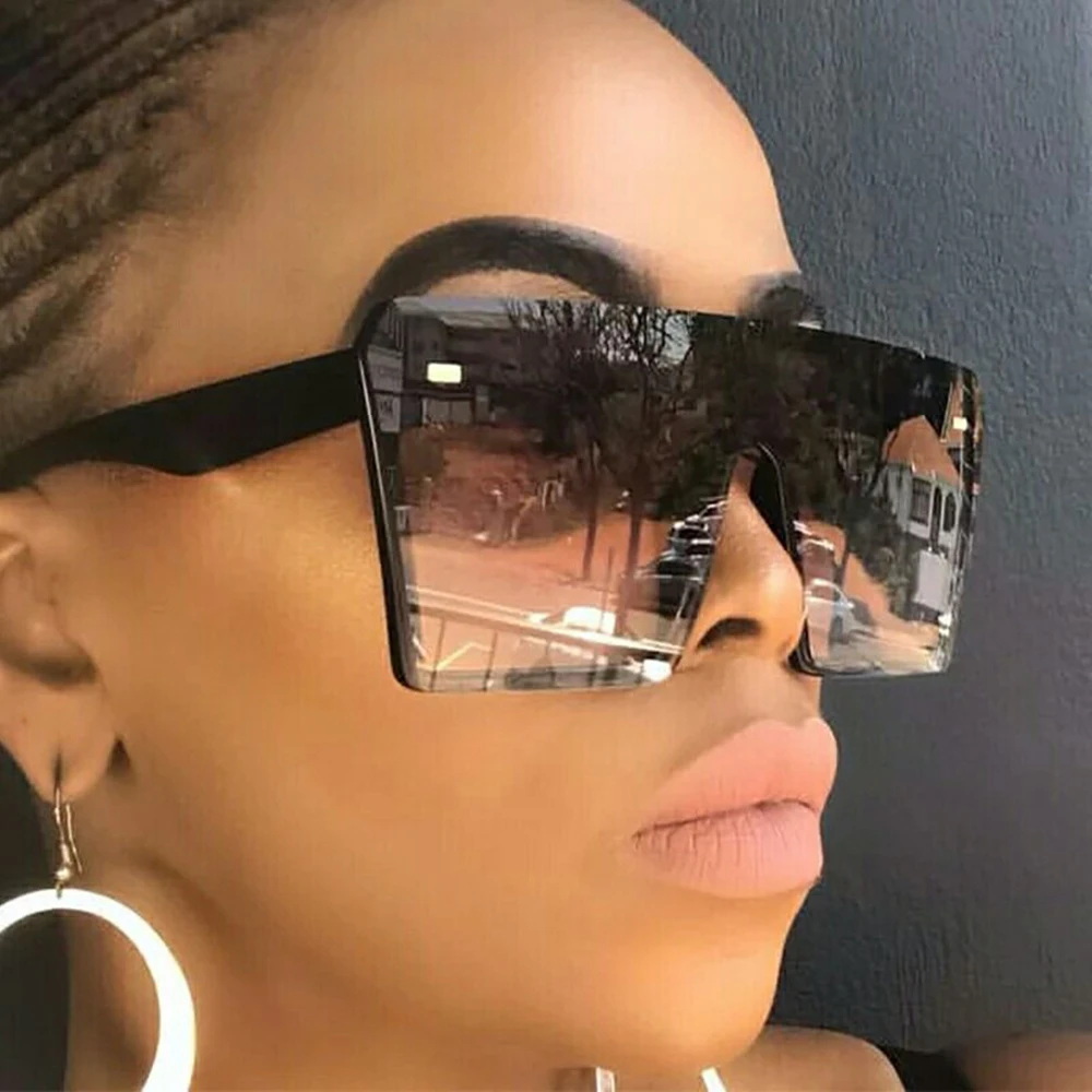 

New Large Frame Women's Sunglasses Retro Square Personalized Glasses Fashion Female Shades Lntegrated Rice Pudd Goggles UV400