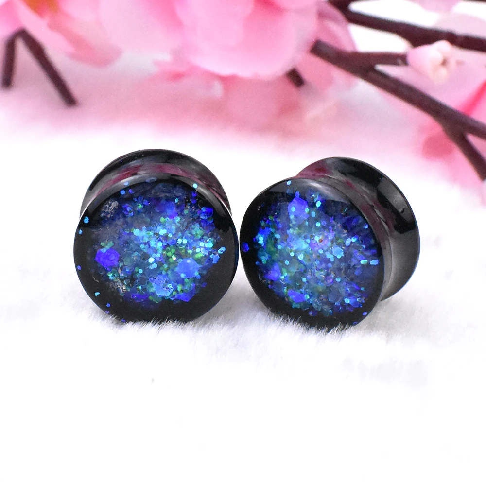 6-30mm Multicolor Paillette Ear Gauges Plugs Tunnel Black Acrylic Ear Expander Stretcher Piercing Earring