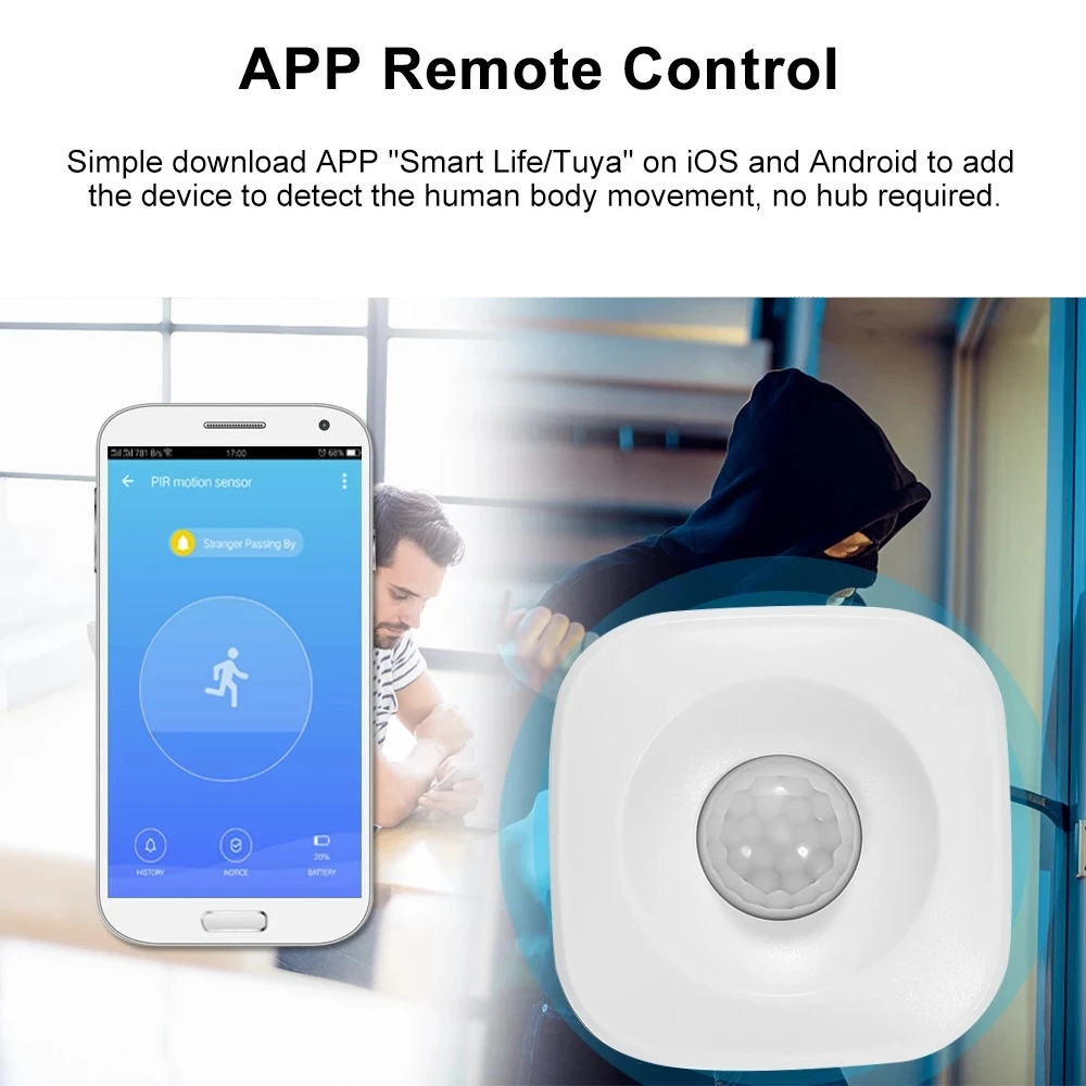 Tuya ZigBee Sensor de movimiento PIR, Detector infrarrojo inalámbrico, alarma antirrobo de seguridad, Control por aplicación Smart life Compatible