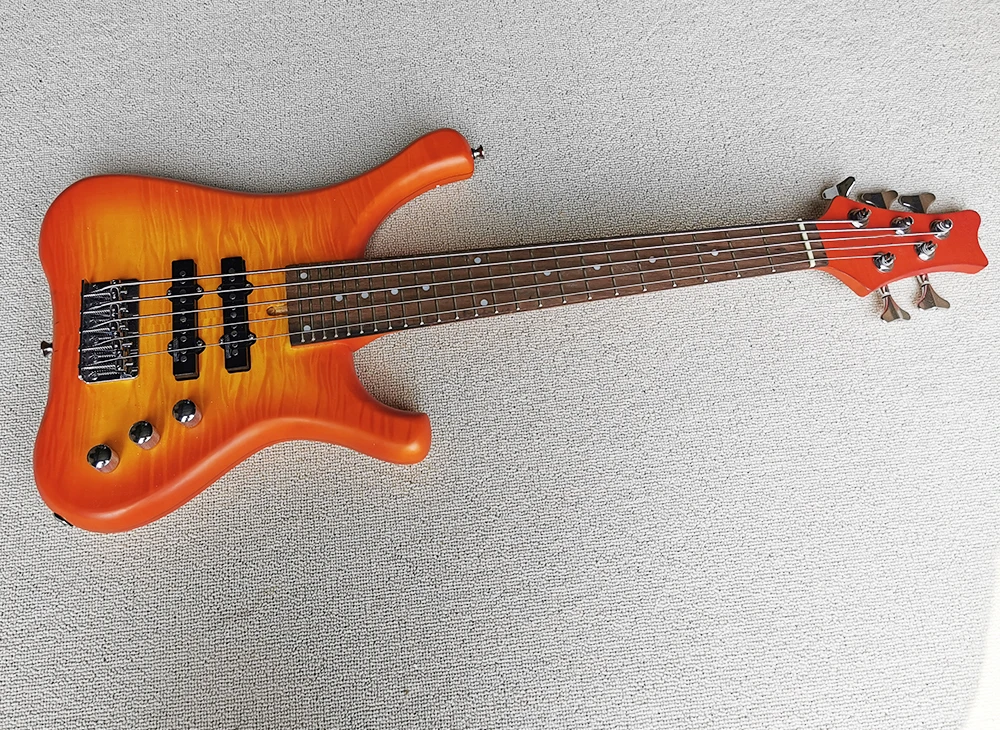 

5 Strings Orange Neck-thru-body Electric Bass Guitar with Rosewood Fretboard,Length:81 mm,Providing Customized Service