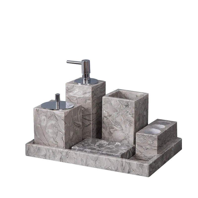 Bathroom Accessories Sets Elegant Natural Marble Liquid Soap Dispenser Toothbrush Holder Cup Soap Dish Cotton Swab Can