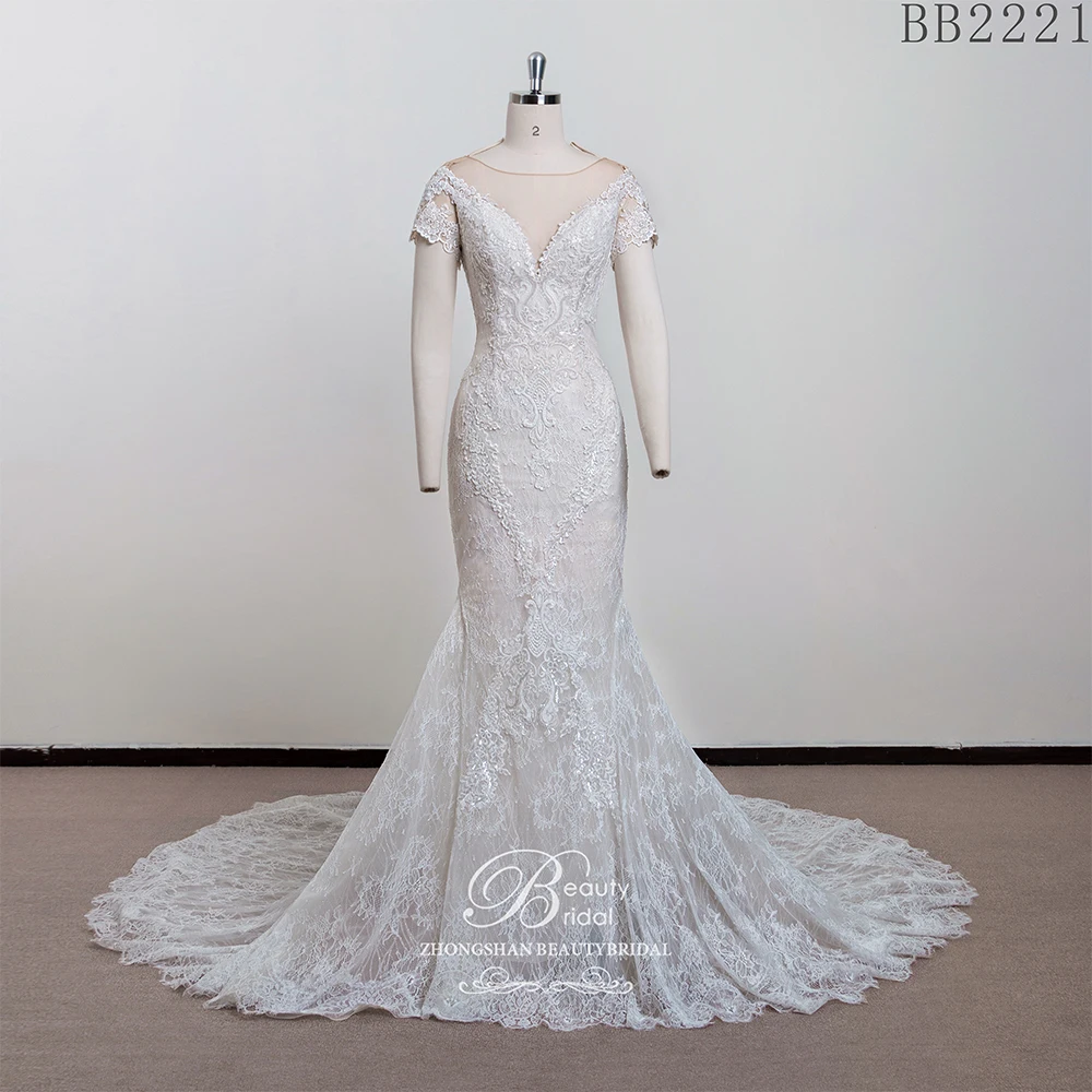 

100% Real Photos Luxury Wedding Dresses Flowers Mermaid and Japanes lace with sweet Vestido BB2221