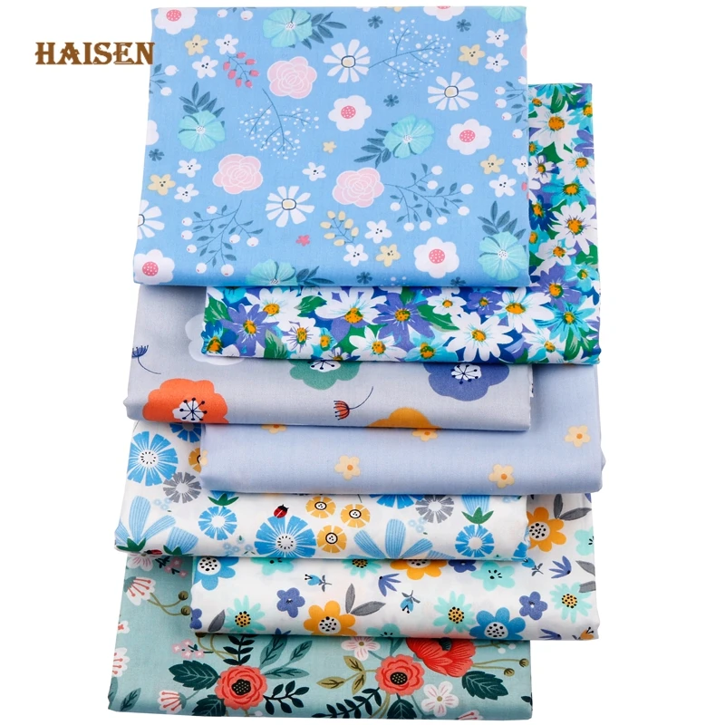 Printed Twill Cotton Fabric,Idyllic Blue Floral Series Meter Cloth For DIY Sewing Quilting Baby & Child's Bedclothes Material