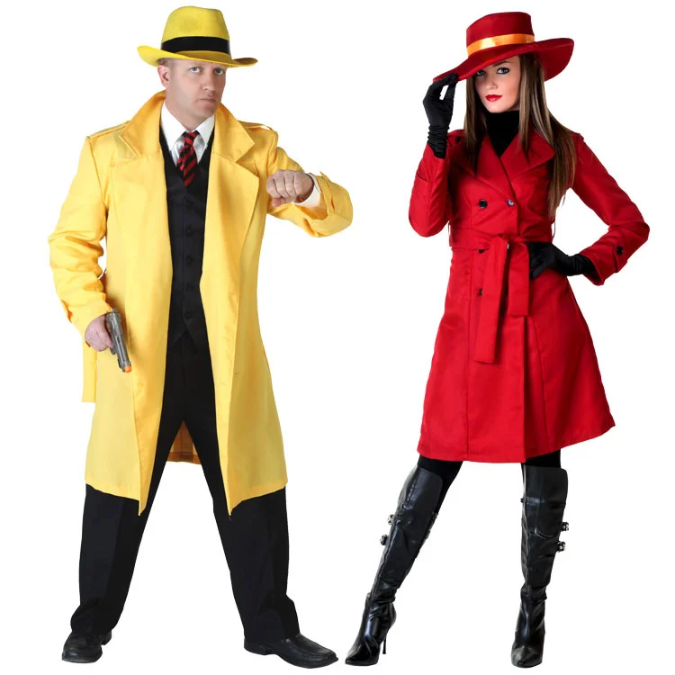 Halloween Adult Role Play Carnival Red yellow detective trench cosplay clothes plain-clothes man Bodyguards trench Daily to wear