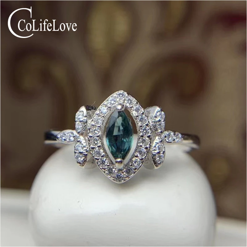 CoLife Jewelry 100% Natural Sapphire Ring  for Engagement 3mm*6mm Navy Blue Sapphire Silver Ring 925 Silver Sapphire Jewelry