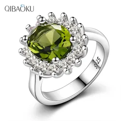 Anillo de Plata de Ley 925 para mujer, Sortija de plata con piedras de peridoto brillantes, anillos de compromiso de lujo para boda, joyería