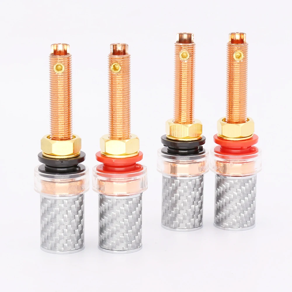 

4pcs/Set Hi-End Carbon Fiber Red Copper Plated Speaker Terminal Long Binding post 4mm jack banana plug Binding Post