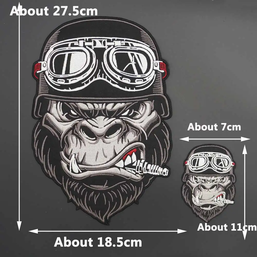 Smoking Orangutan Embroidery Biker Patch with Iron on Backing Sewing Clothes Badge High Quality for Jacket T-shirt