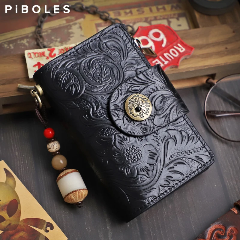 

Unique Embossed Leather Men's Key Wallet Genuine Leather Card Slot Pouch Housekeeper Keys Holder Coin Purse With Zipper Keychain