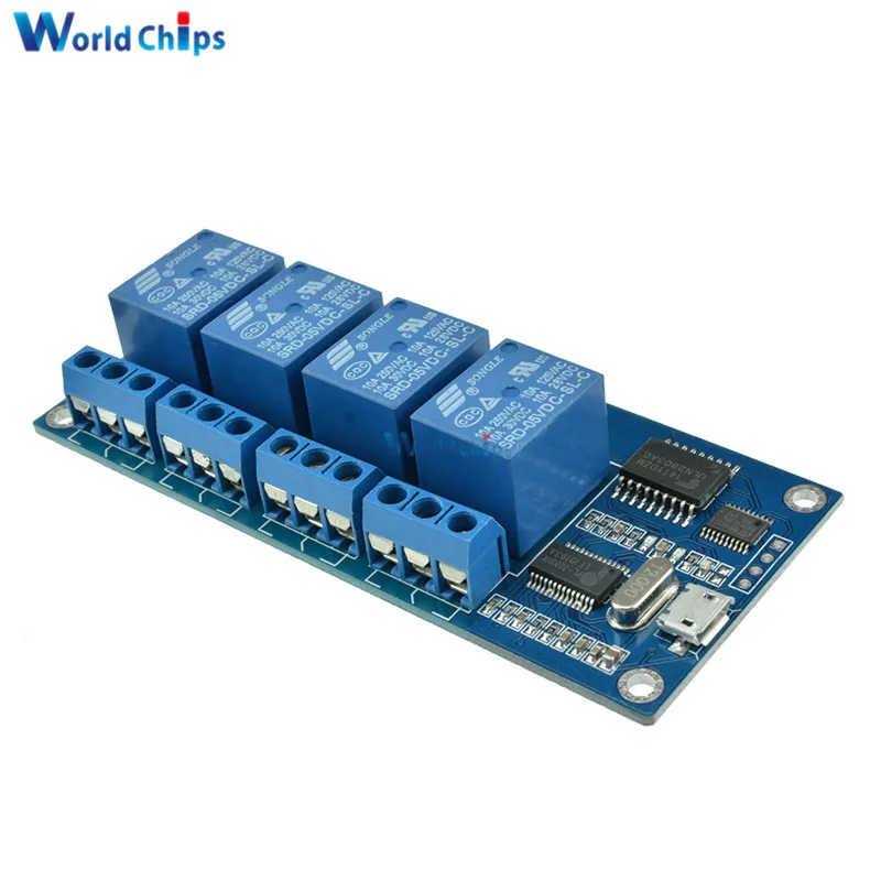 Dc 5V 4 Kanaals 4ch Micro Usb Relay Module Usb Control Controller Relay Board Seriële Poort 4 Way Communicatiemodule