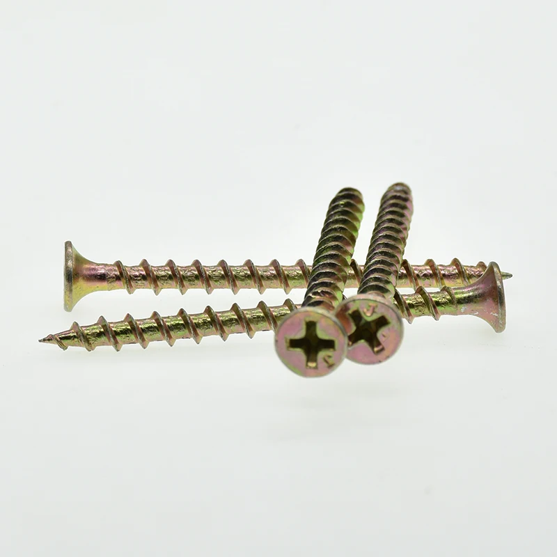 100pcs cross recessed countersunk fibreboard chipboard screws m3.5 m4 m5 yellow zinc coated flat head self tapping wood screw