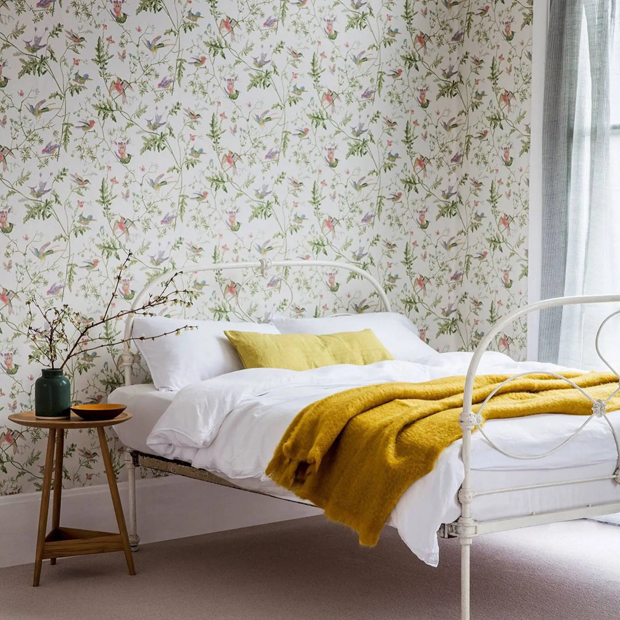 Humming Birds nordic wallpaper composed of exotic birds with multicoloured feathers, Scandinavian style Wallpaper