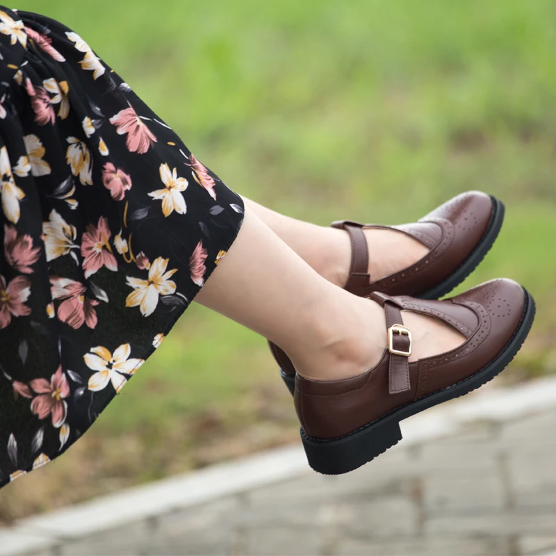 

Women flats summer spring single oxford shoes genuine leather flat heels fashion shoes for woman brogues buckle shoes
