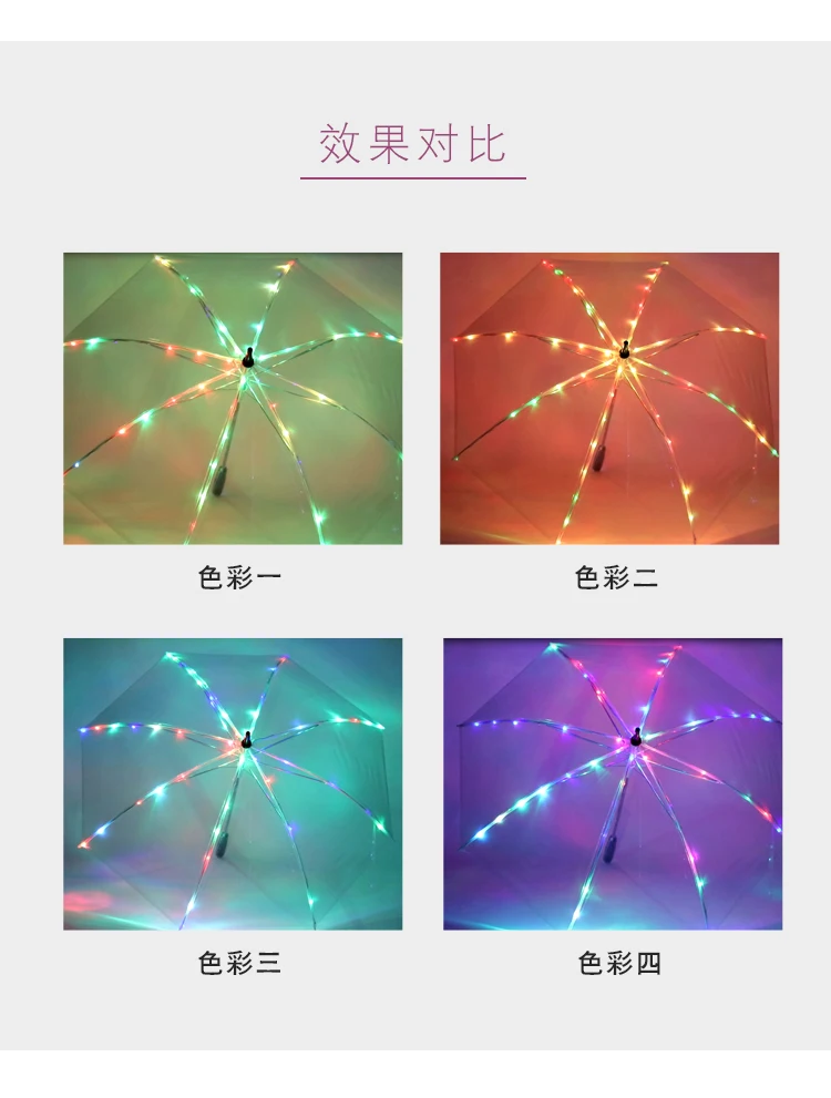 2 stks/partij Regenboog kleur Paraplu LED Lichtgevende Transparante Paraplu Met Zaklamp flitslicht Zaklamp show buikdans prop