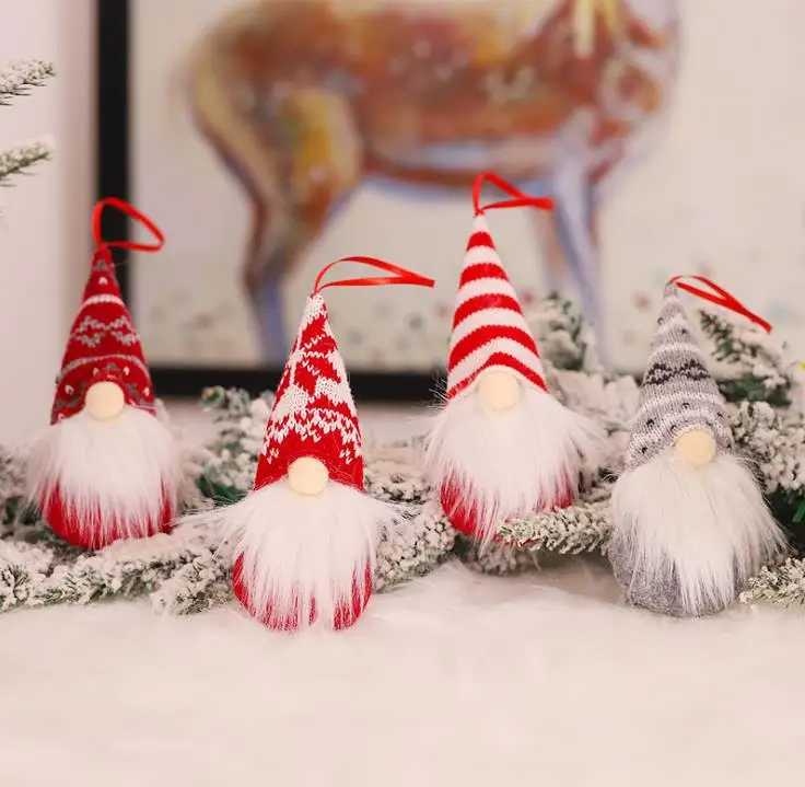 Handmade Christmas Gnomes Ornaments Plush Swedish Santa Figurine Scandinavian Elf Christmas Tree Pendant Decoration  SN1644