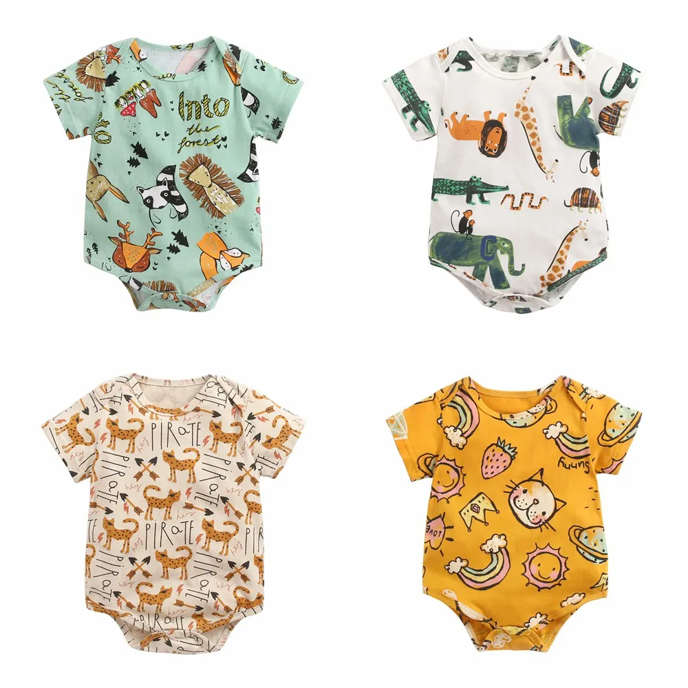 Sanlutoz bebek erkek kız Bodysuits yaz pamuklu bebek giysileri karikatür Unisex kısa kollu