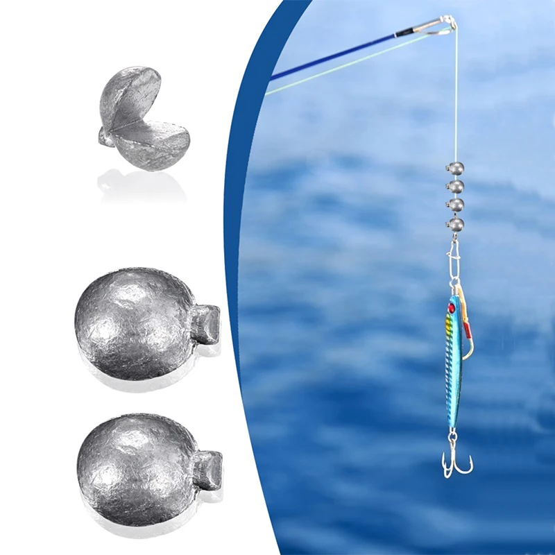 50pcs/lot Open Bite Lead Set Lead Sinking Split Shots Fishing Sinkers Drop Biting Round Plumb Bob Auxiliary Fishing Accessories