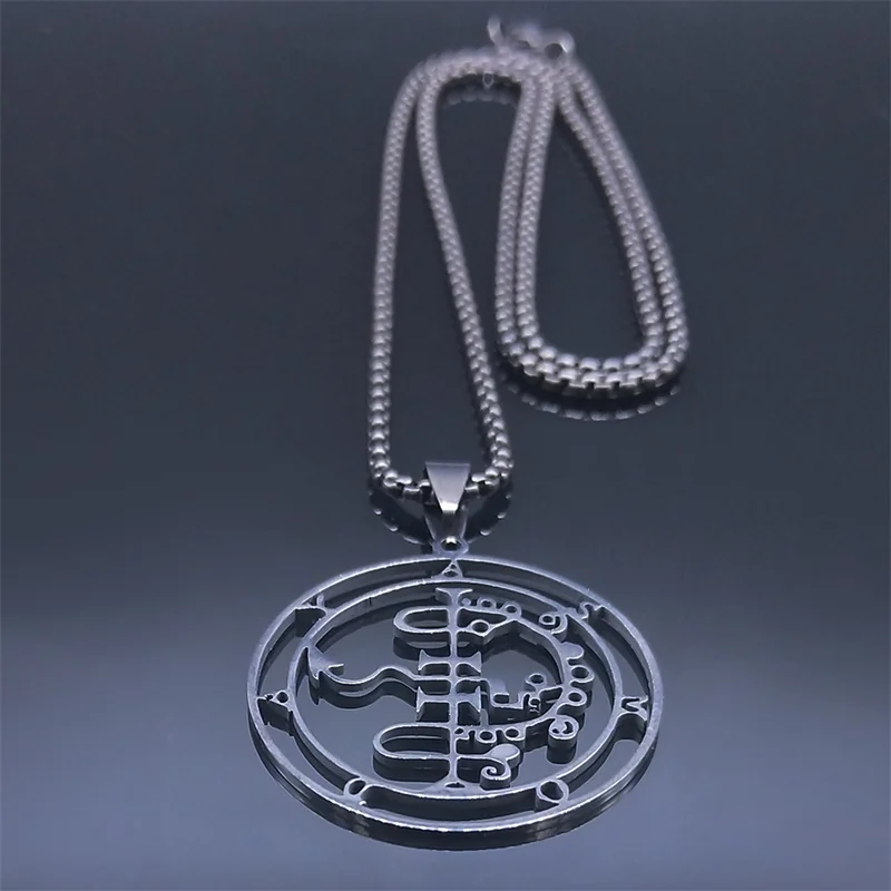 Sigeal Sigil De Lucifer Stainless Steel Satan Chain Necklace Asmoday Lazer Key Baphomet Stamp Black Necklace Jewelry 7161