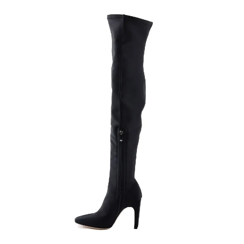 Onlymaker Sexy Female Black Lycra Bootie Thigh High Pointy Toe Stiletto Elastic Over The Knee Sock Long Boots Large Size Shoes