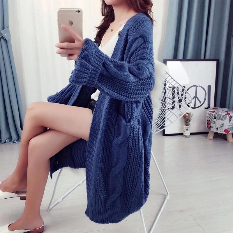 Koreanischen Winter Herbst Strickjacke für frauen Pullover 2019 Elegante Vintage Gestrickte Lose Dicken Langen Pullover Mantel 02235223L