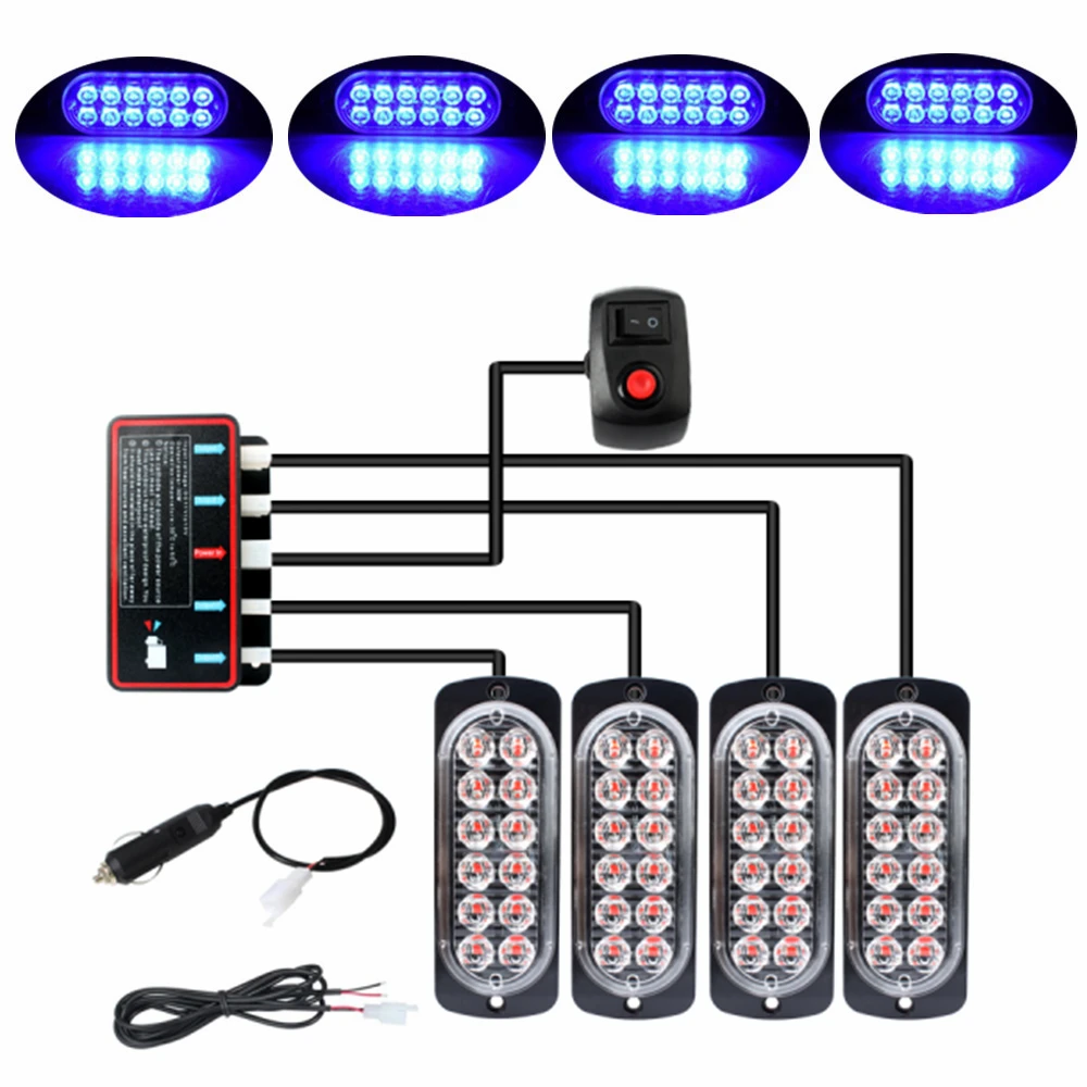 48LED Auto Strobe Knipperende Led Verlichting Lamp Emergency Oranje Strobe Lights 12V Knippert Auto Strobe Auto Waarschuwingslam - afbeelding 1