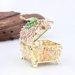 Ring Jewelry Box Peacock Art Crafts Home Decoration Metal Ornaments Enamel Storage Box Container Creative Gifts Room Modern