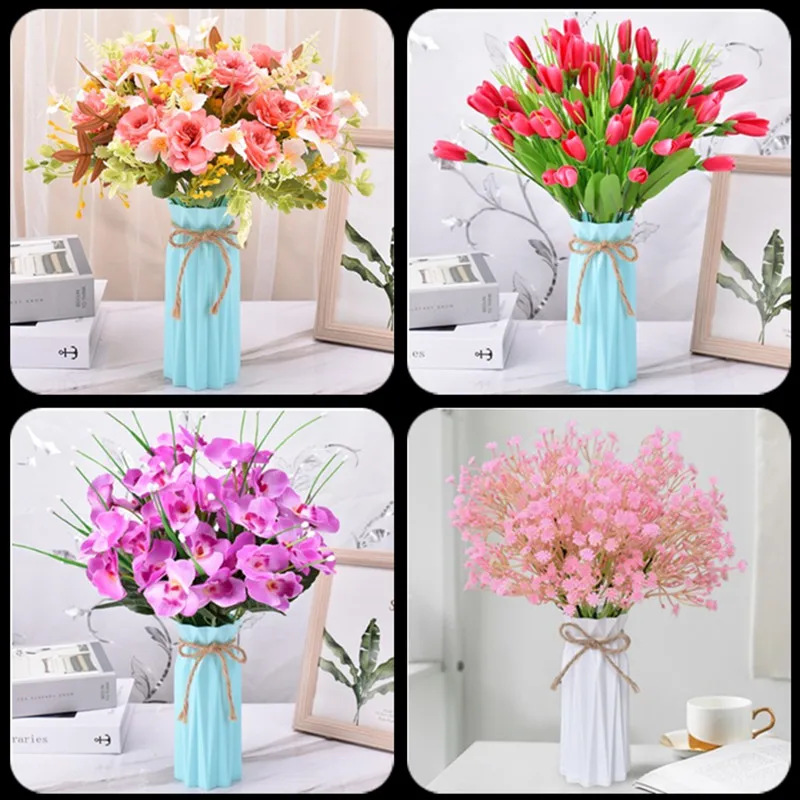 Euro Styles Artificial Silk Flower with Flowerpot Sets for Living Room TV Cabinet Display Bouquet Dining Table Ornaments