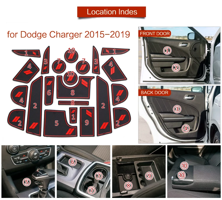 ZUNDUO für Dodge Charger 2015 2016 2017 2018 2019, rutschfeste Torschlitz-Tassenmatte, rutschfeste Türrillenunterlage, internes Zubehör – Detail 12
