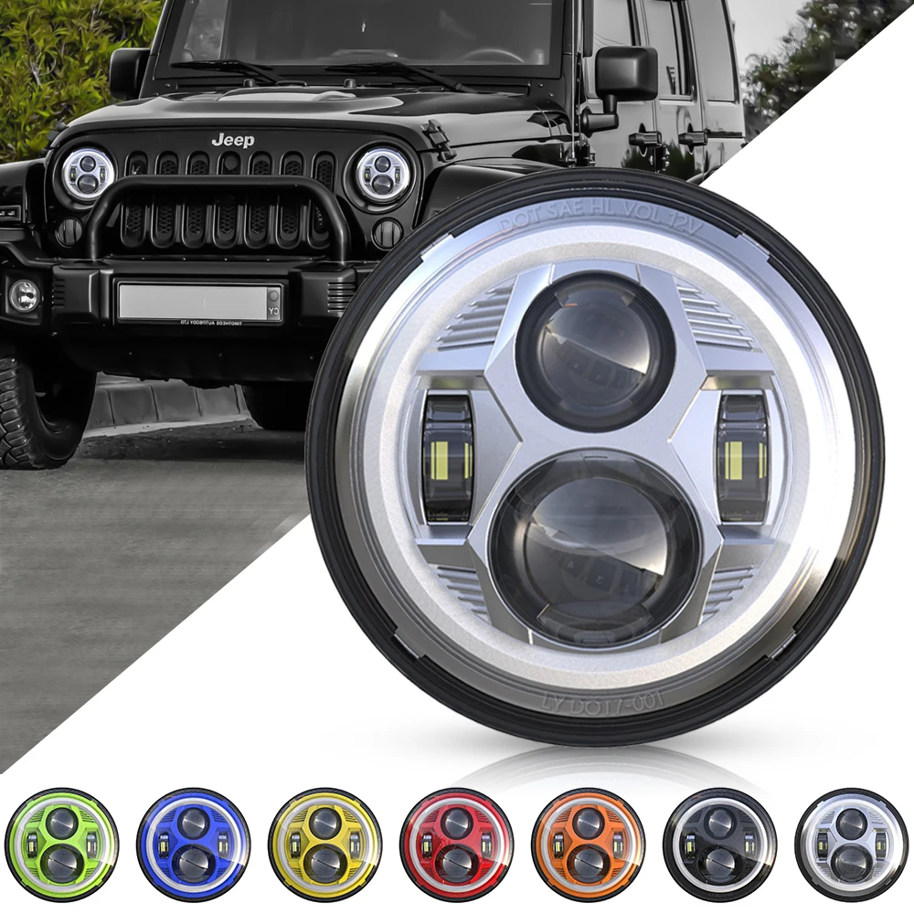 

For Jeep Wrangler Off Road or Harley Motorcycle 7inch Round Led Headlight Hi/Lo Beam Light Halo Ring Amber Turn Signal Headlamp