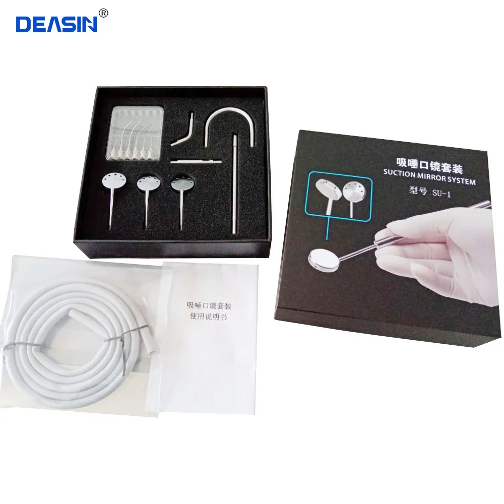 Dental Suction Mirror System Kit Antifog Clear Vision Rhodium Plate Mirror Stainless Steel Dental Tool Set Mouth Mirror