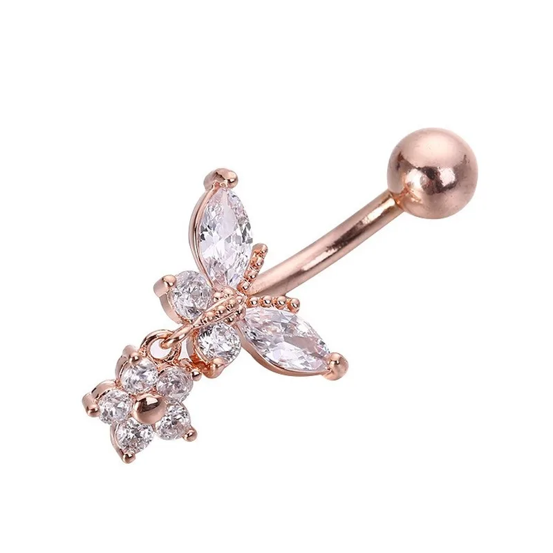 1 pc New Butterfly Zircon Fashion High Quality Surgical Steel Navel Piercing Belly Button Rings Belly Piercing Body Jewelry