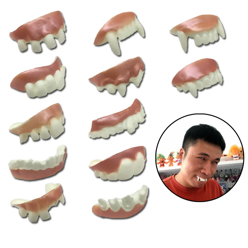 12pcs/ Set Halloween Funny Tricky Dentures Bucktooth Vampire Fake Teeth Toy For Halloween Children Cosplay Props Party Decor