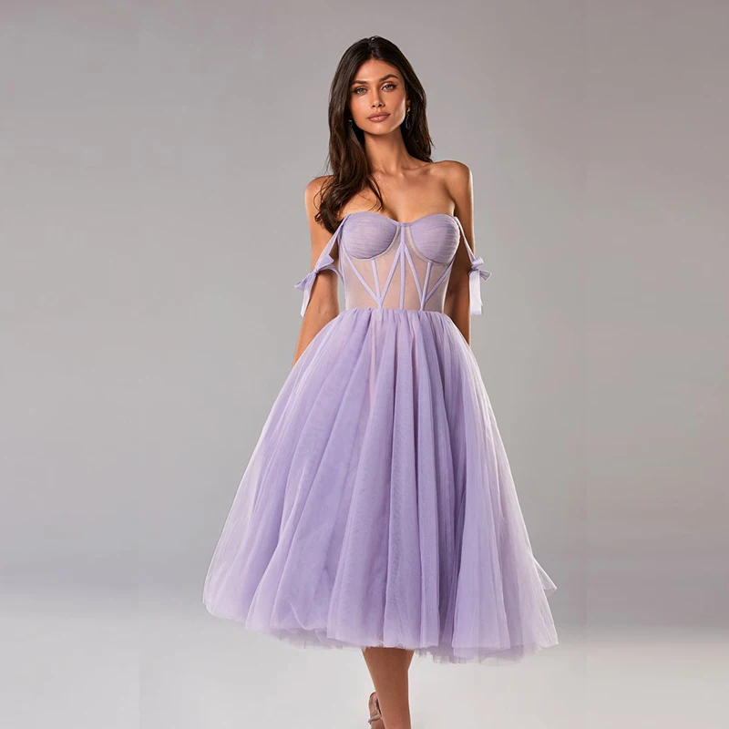 

Wholesale Short Lilac Homecoming Dresses Off Shoulder Straps Cocktail Gowns Sweetheart Party Tea Length Corset Back