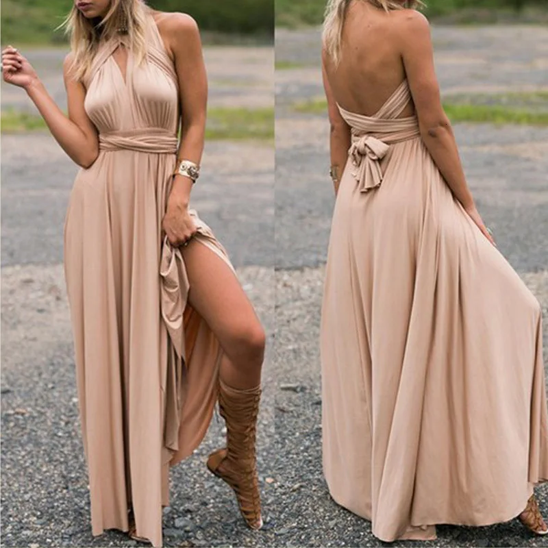 Way Wrap Convertible Boho Maxi Club Rode Jurk Bandage Lange Party Bruidsmeisjes Infinity Robe Longue Femme