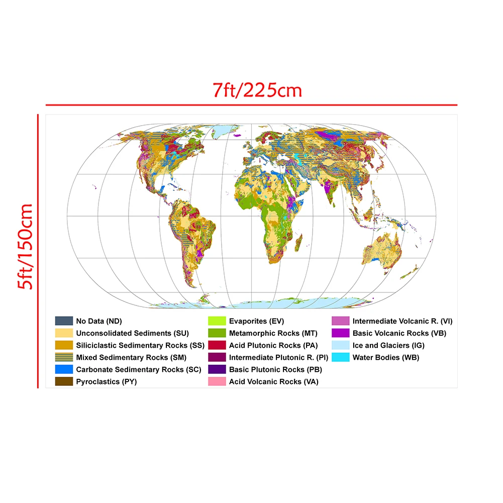 225*150 cm mapa geologiczna świata włóknina obraz na płótnie duży plakat dekoracje ścienne dekoracja wnętrz edukacja materiały do nauki