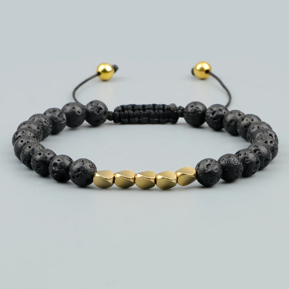 Irregular Copper Beads Braided Bracelet Natural 6mm Tiger Volcanic Lava Bangle For Women Men Handmade Ethnic Tibetan Jewelry