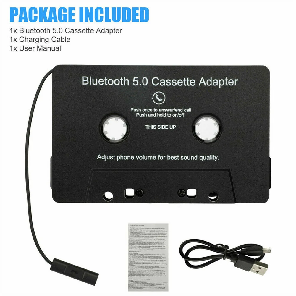 Car Bluetooth 5.0 Tape Cassette Audio Aux Adapter with Microphone 6H Music Time 168H Standby Smartphone Cassette Adapter