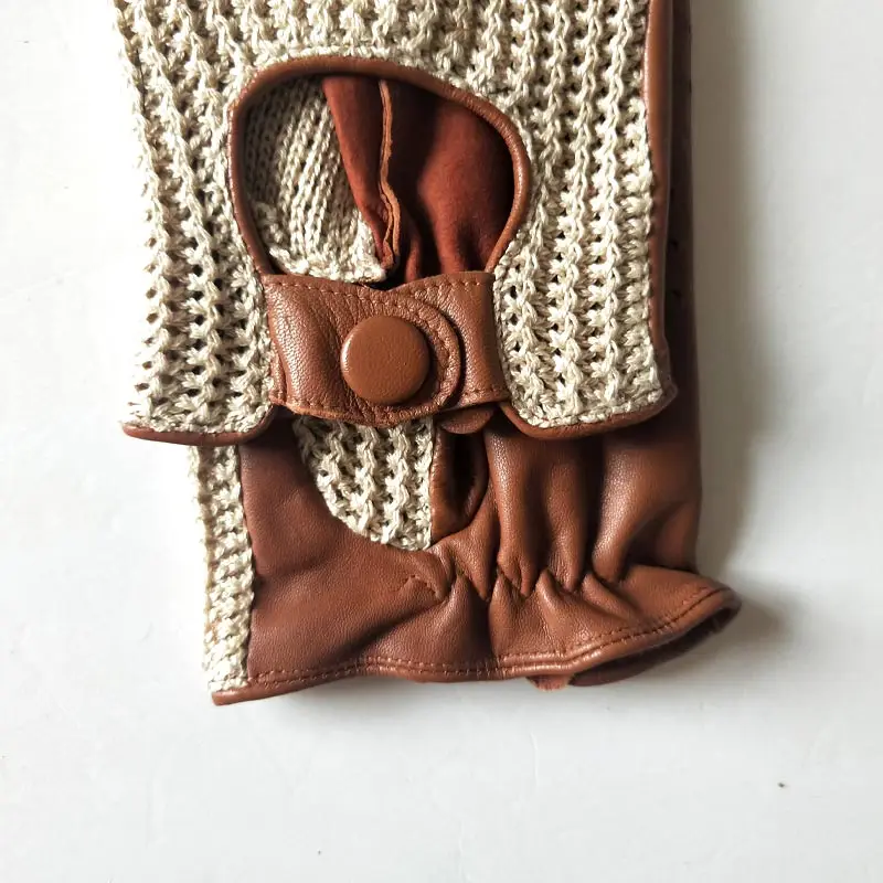 Guantes Retro de medio dedo para hombre y mujer, manoplas de cuero de oveja, Estilo Vintage, ideal para conducir en bicicleta de carreras, Verano
