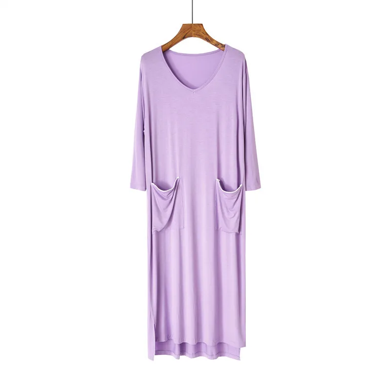 

Sexy Female Nightdress Casual Modal Nightgown Sleepdress Intimate Lingerie With Pocket Autumn Home Clothing Novelty Nightwear