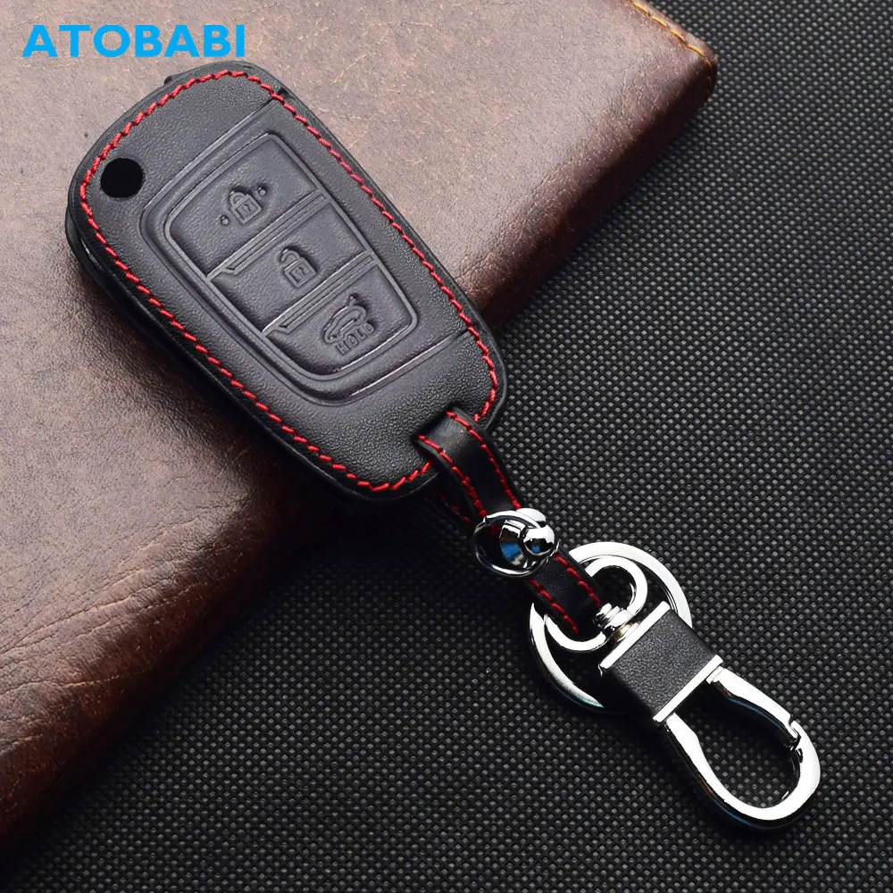 Capa de couro para chave de carro ATOBABI para Hyundal Sonata Accent I30 Elantra Palisade Kona Santa Fe Azera Flip Remote Fobs Caso Acessório