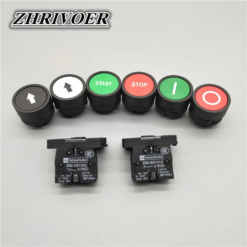 22mm XB2 interruttore a pulsante in plastica momentaneo/auto-reset con simbolo Stop Start arrow 10A/600V