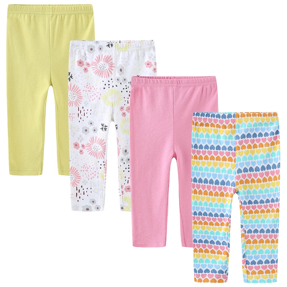 3/4PCS pantaloni per bambini neonato solido 100% cotone cartone animato quattro stagioni pantaloni morbidi per bambina 0-24M pantaloni per neonato