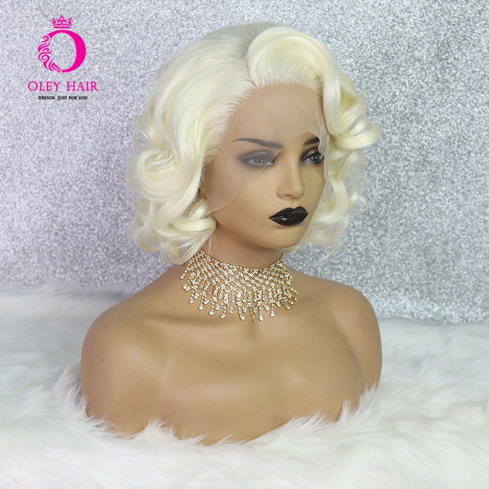 Platinum Blonde Monroe Cosplay Wig Synthetic Lace Front Wig Heat Resistant Wavy Short Drag Queen Wigs For Black Women OLEY