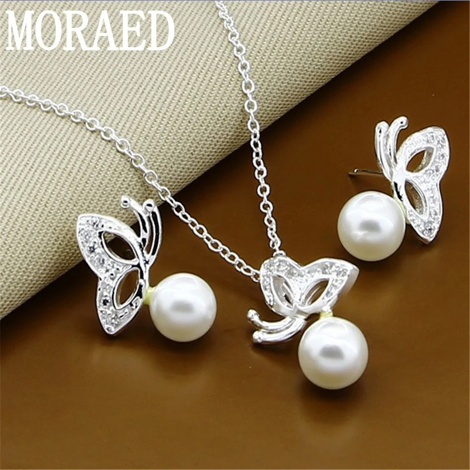 

New Arrival 925 Sterling Silver Fashion Natural Freshwater Pearl Small Necklace Earrings Set For Woman Mom Best Gift