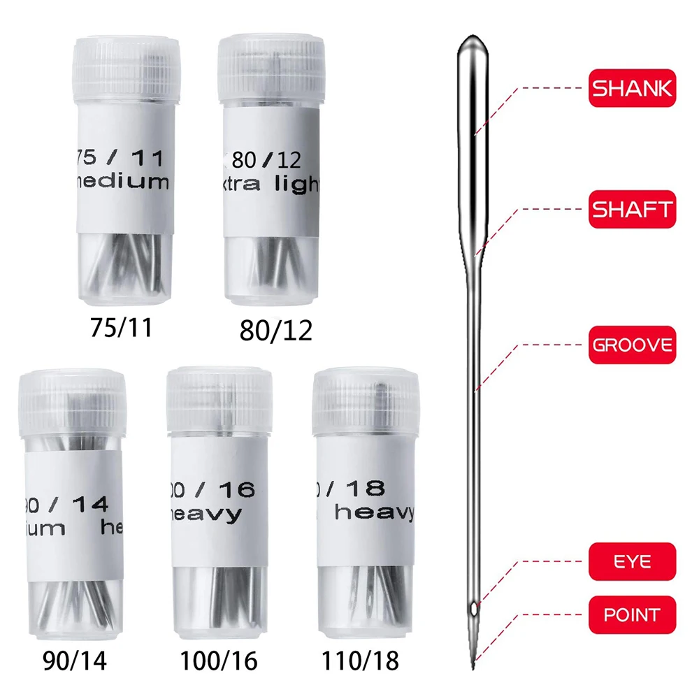 10pcs/lot šicí stroj jehlice 5 velikostech džíny univerzální pravidelný bod šicí jehla pro domácí šicí stroj zásoby sada
